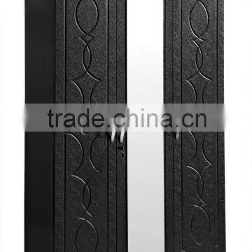 wardrobe 3 doors black color with middle mirror pvc wardrobe