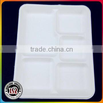 Disposable 5 Compartment Bagasse Fast Food Plate