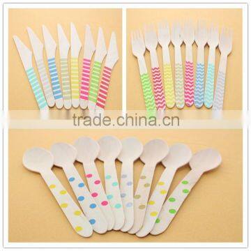 Small Printed Colorful Disposable Wooden Fork Wooden Spoon Supplier                        
                                                Quality Choice