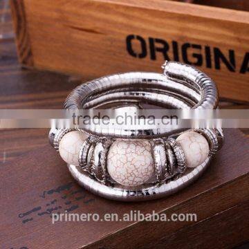 Hot Jewelry Tibetan Silver Bracelet Turquoise Inlay Roundness Bead Adjust Bangle photo-2