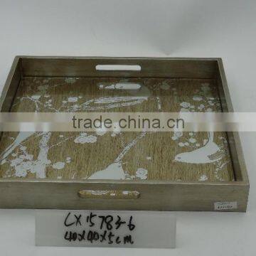 Lovely Style Decorative Square Wooden Glass Mirror Tray