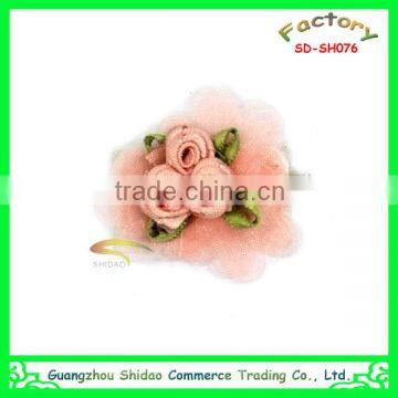 Three Rose Center Pink Organza Ribbon Flowers Making