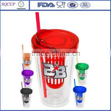 2015 new style double wall plastic fruit infusing mug with straw