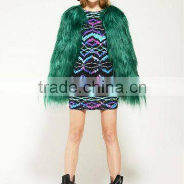 Unique European Style Emerald Long Wool Vintage Women Fashion Star Style Winter Fur Coat 2014 "11"