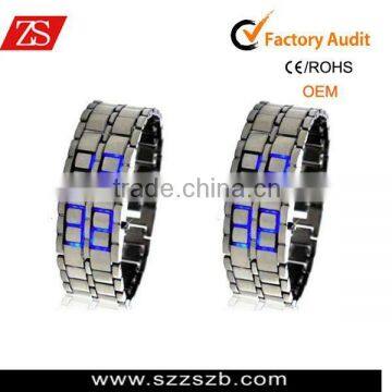 Digital Wrist Watch Iron Metal Blue LED Metal Samurai Mens Boys L02