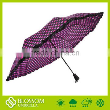 3 fold polka dot lace umbrella/Automatic fashion lace umbrella