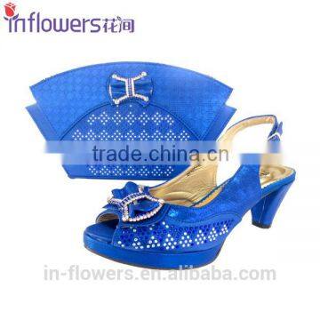 OEM handmade blue/yellow/green party use wholesale shoe and bag set for women