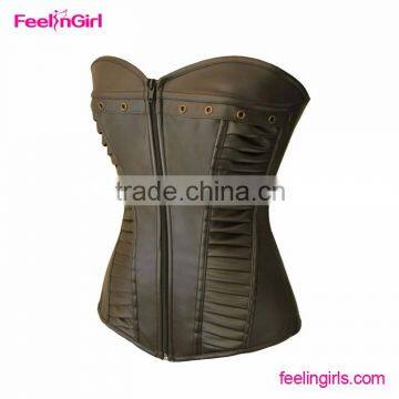 Underbust Zipper Sexy Mature Brown Steampunk Corset photo-2