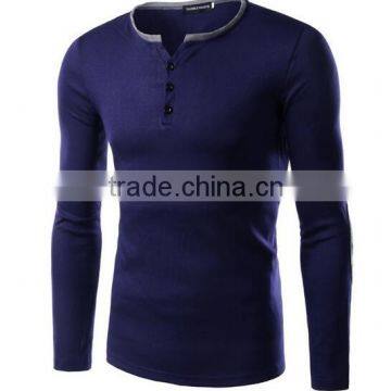 New Autumn England Style Unique Sleeve Patch Men Navy Casual Slim Fit Button Collar T-shirts