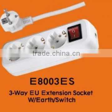 3-way/2 pin Extension Socket/EU Standard/Ground/switch