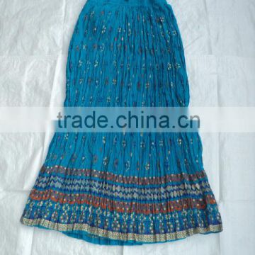 cotton gold printed ladies long skirts blue