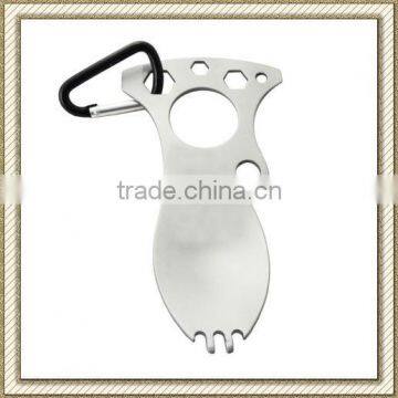 6-1 Multi-function Stainless Steel Spoon/Fork/Bottle Opener/Screw Driver/Spanner, With Carabiner