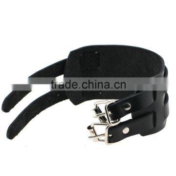Handmade Genuine Leather Buckle Bangle Punk Bracelet for Men and Women