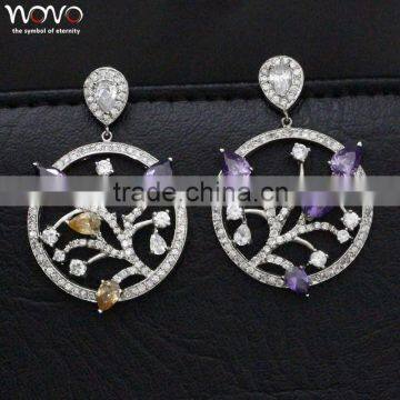 latest royal fashion tree branch design zircon stone stud earrings brass