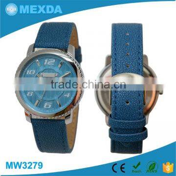 High Quality Leather Band Blue Strap Case Stainless Steel Wristwatch photo-6