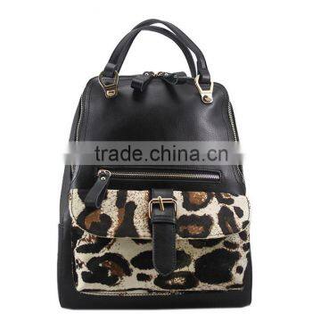 BK4009 Black PU leopard animal printed high quality guangzhou lady bag backpack