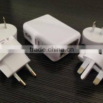 Interchangeable charger wih AU EU US UK plug 4 port usb home charger with FCC