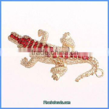 Wholesale Gold Plated Rhinestone Crocodile Bracelet Jewelry Connectors OMC-039D