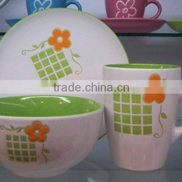 3pcs handpainted breakfast dinner set