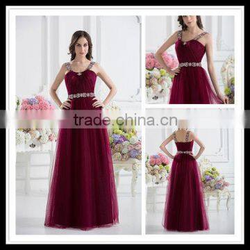 Real Sample Elegant Spaghetti Strap Beaded Sash Empire A-line Floor Length Prom Dress xyy07-047