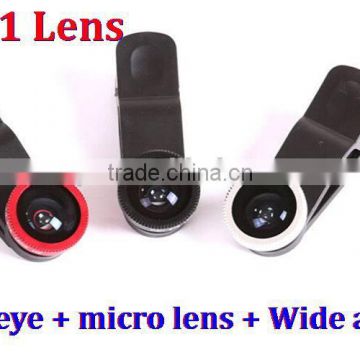 New Arrival Universal clip 3 In 1 wide Angle Macro Fisheye Mobile Phone Camera Lens For iPhone 4S 5S 6 For Samsung