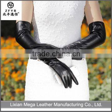 60cm long 100% real leather opera long evening leather gloves black