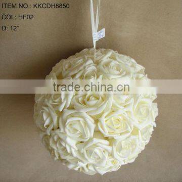 2015 Popular Artificial PE Flower 12" Artificial PE Wedding wihte Rose Hanging Ball