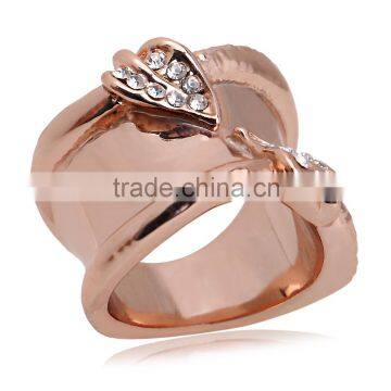 Classic 18k Gold Plating Austrian Crystal Leaf Rose Wedding Ring