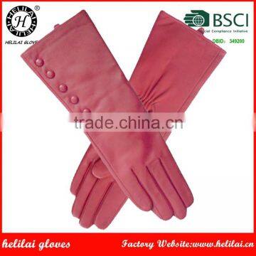 2016 Helilai Red Long Sheepskin Women Wedding Leather Gloves