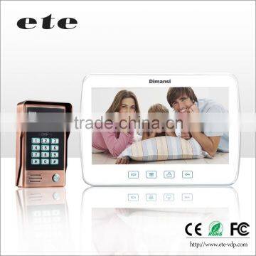 ETE 10 inch high resolution monitor 160 Degree Angle door bell intercom system with password and ID card unlocking