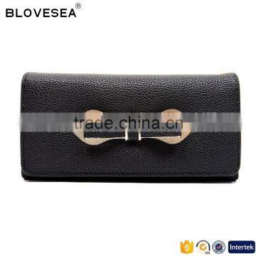 Western Style Bowknot Ornament Front Double Folding PU Leather Wallet Manufacturer