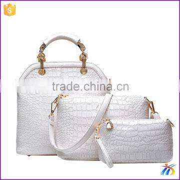 White classical women handbag china wholesale three set handbag daily use ladies bags