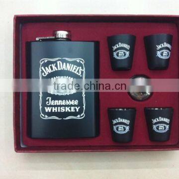 Hip Flask and Cup and Funnel With Color Printed Logo and Coating in Gift Paper Box