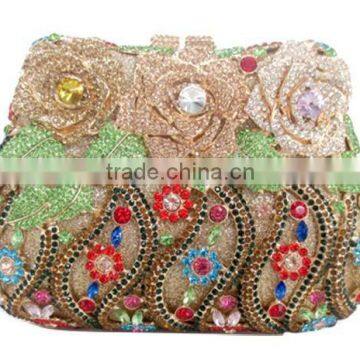 2015 Top Selling Unique Fashion Lady Party Satin Evening hand-made Clutch Bags with colorful crystals