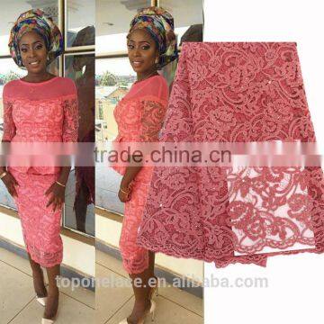 Wholesale african nigeria coral lace fabric/cheap tulle lace fabric/wedding dress lace