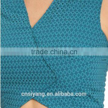 New Style 2015 Women Fashion V Neck Cut Out Front Mini Pleated Jacquard Dress Photo photo-3