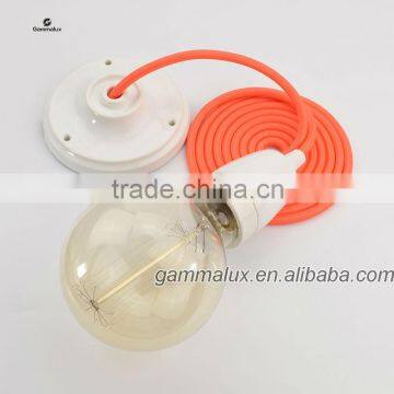 Modern Style E27 Lamp Holder,Ceramic Ceiling Rose Lamp Holder with Color Textile Cord