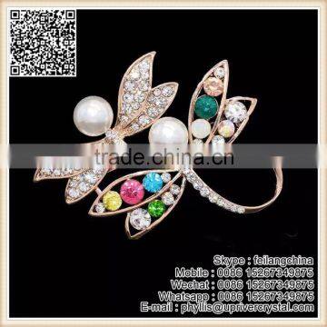 Elegant Style Crystal Pair Colorful Dragonfly Pearl Brooch For Dress