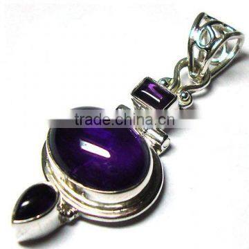 Amethyst pendant sterling silver cabochon pendant setting