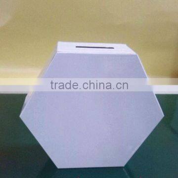 High qualtity paper charity box coin collection boxes six-square box