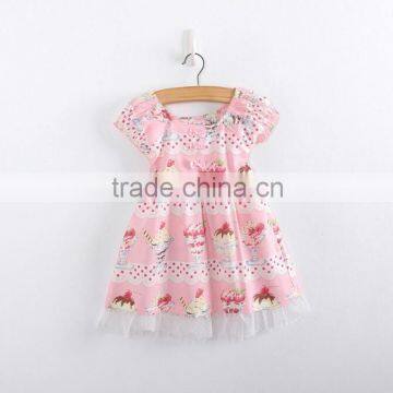 cake print cotton simple dress for kids