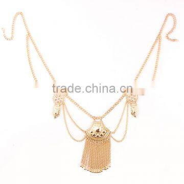 Indian Style Alloy Gold Silver Plated Body Chain Necklaces Round Big Carved Sequin Thin Bunch Tassel New Design Waist Chain