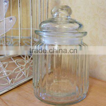 Small Ribbed Glass Storage Jar/Sweet Candy Food Pot