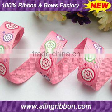 2016 Hot Sale Rose Pattern Printed Grosgrain Ribbon