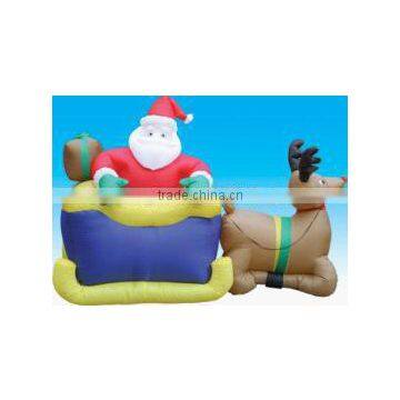 christmas santa in sleigh with reindeer