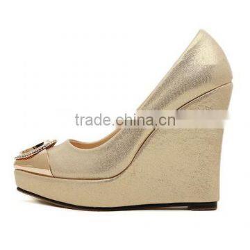 Wholesale Factory Price Shoes High Heel Pointed Toe Wedge Shoes Casual Pointed Toe Rhinestone Wedges Pumps Shoes PMS3718