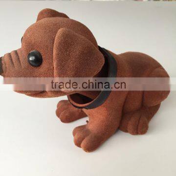 Flocked PVC nodding head dog Brown