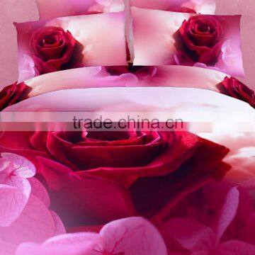 2014 3d red rose design bedding set, 100% cotton reactive twill printed 4pcs wholesale