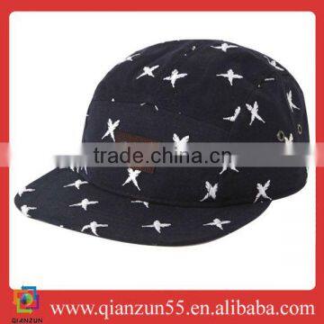 Black floral fabric pattern Star Hiphop Cap Flat Short Brim Hat Billed Snapback