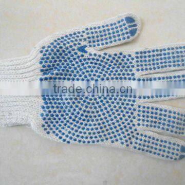 White knitted gloves with yellow PVC dotted safety gloves working gloves